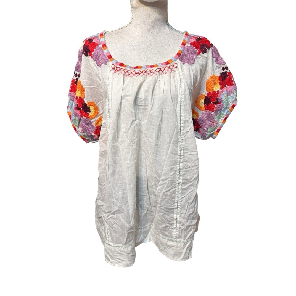 By Anthropologie Short-Sleeve Embroidered Tunic Top Size S